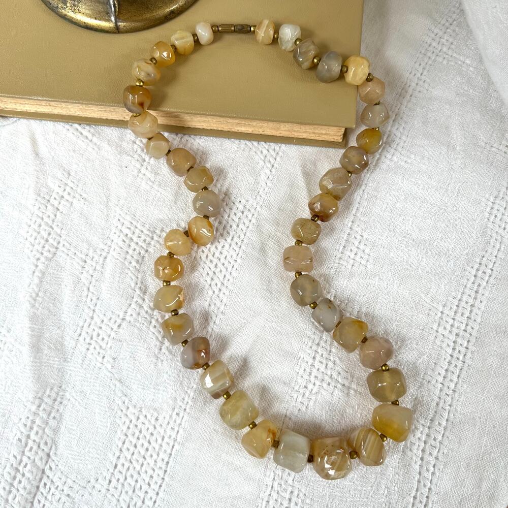 Vintage 70s Graduated Natural Stone Bead Necklace 23" Neutral Earth Tones